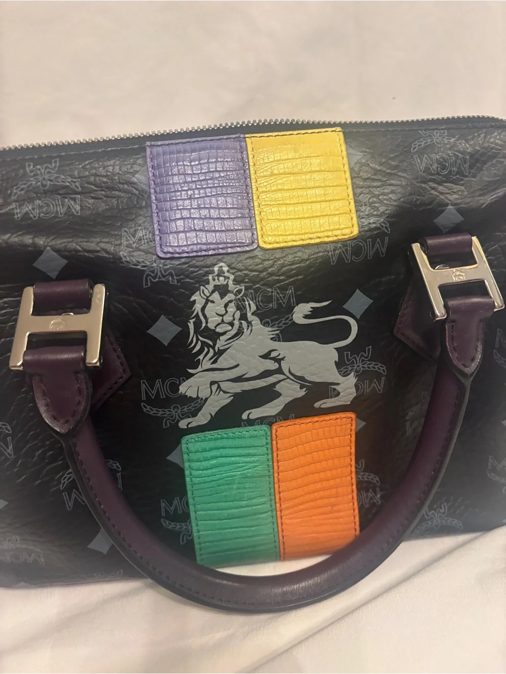 MCM limited edition princess lion black Leather Top-Handle Bag
